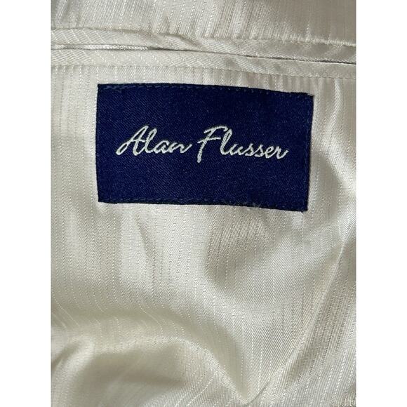 Alan Flusser Blazer Mens 40L Long Silk Cotton Blend Suit Jacket Beige Sport Coat - Picture 2 of 14